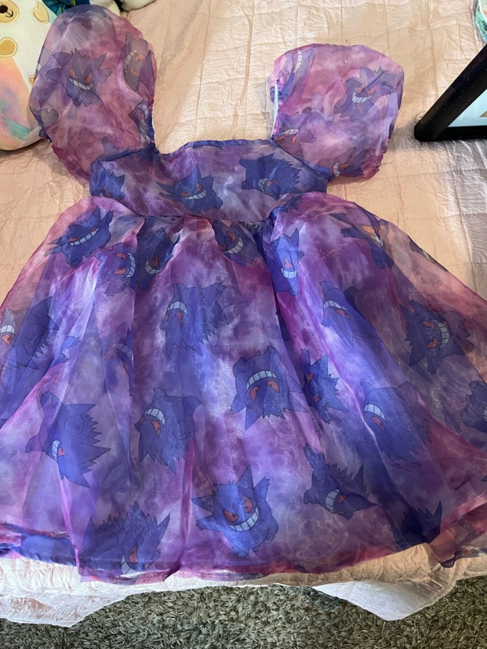 Pokemon Purple Gengar Tie-Dye Organza Puff Sleeve Dress